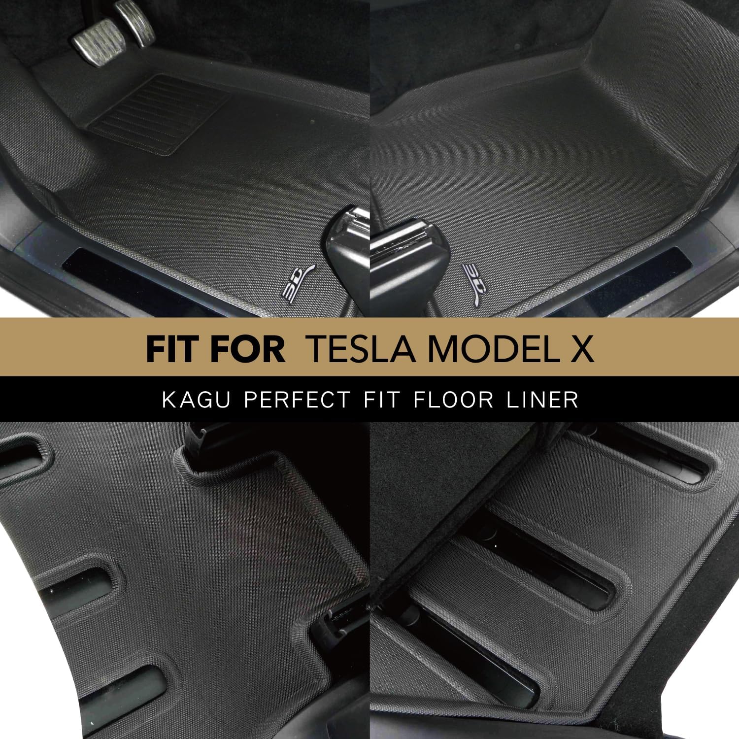 3D MAXpider Custom Fit Kagu Floor Mat (Black) Compatible with Tesla Model X 7-Seat 2022-2026 - Full Set