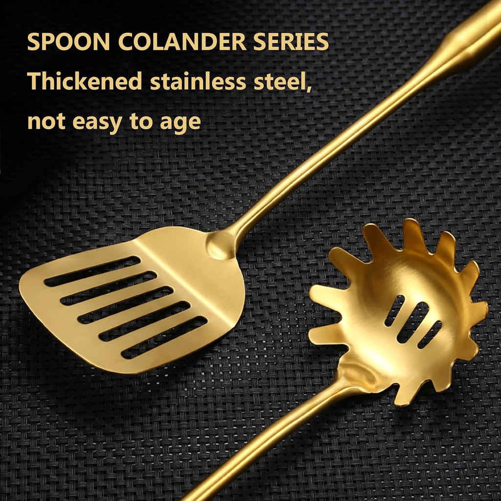 304 Stainless Steel Cooking SILS Set Kitchenware Set Dishwasher Safe with SIL Storage Bucket 6 Pcs Gold Kitchen SILS Set Non Toxic Non Stick Non-SLI，Gold