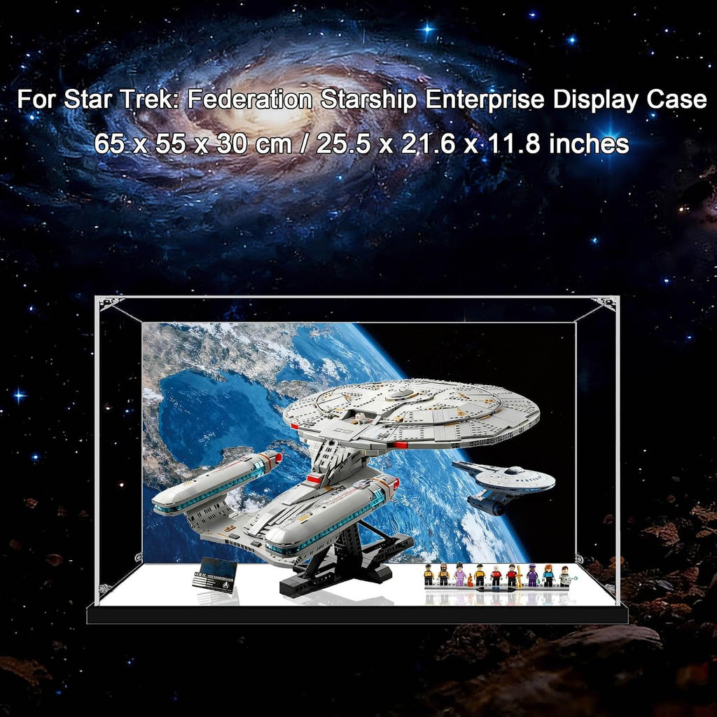 Acrylic Display Case for Lego 10356 Star Trek: The Enterprise, Dustproof Box, Storage Box, Transparent Box, Display Box Compatible with 10356 (Box Only) (Background+Mirror A)