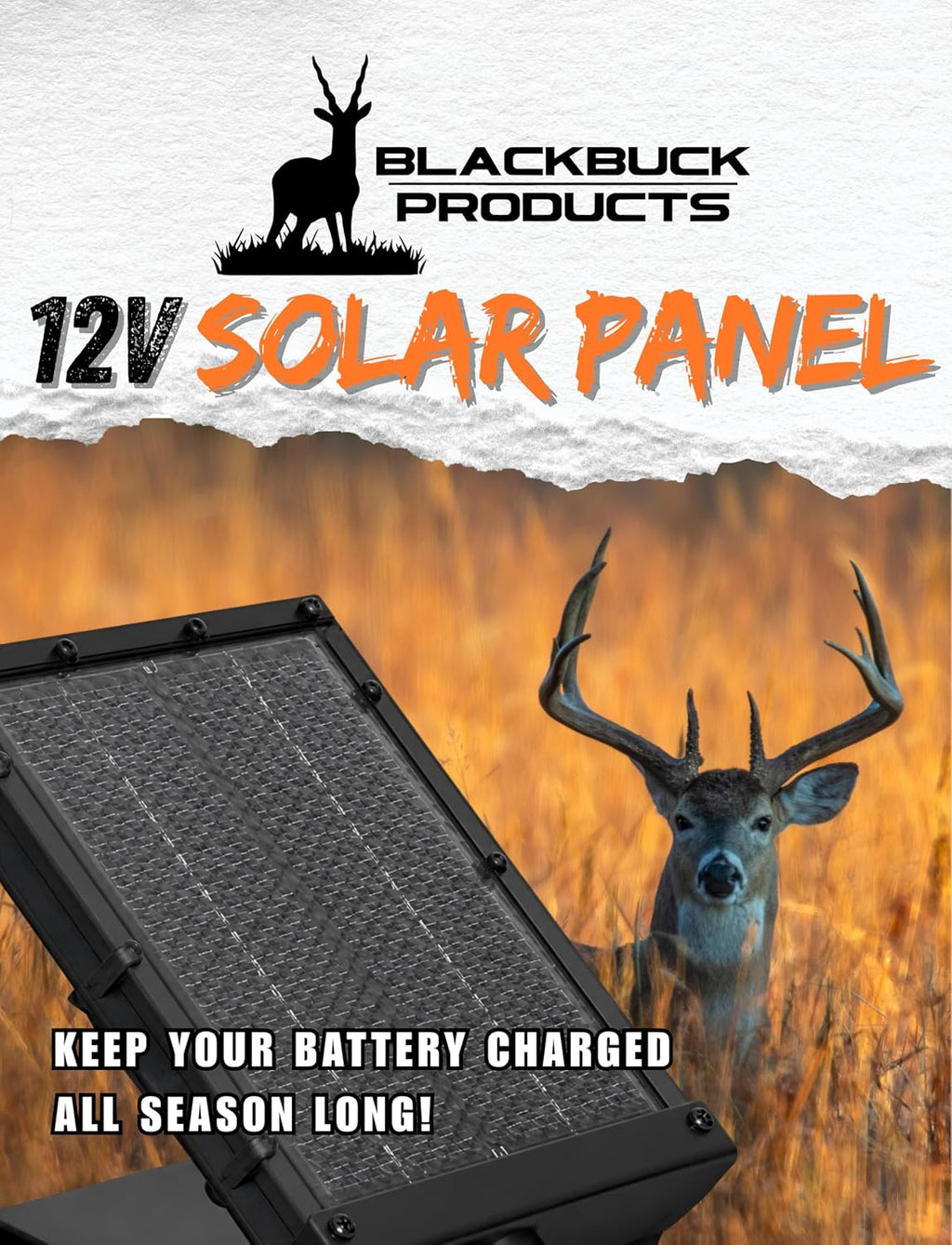 Blackbuck Deer Blind Power Bank Charger with Solar Panel – 12V Hunting Blind Battery Pack, USB/USB-C/DC Charging Station, LED Lights, Weather-Resistant Deer Stand Accessory