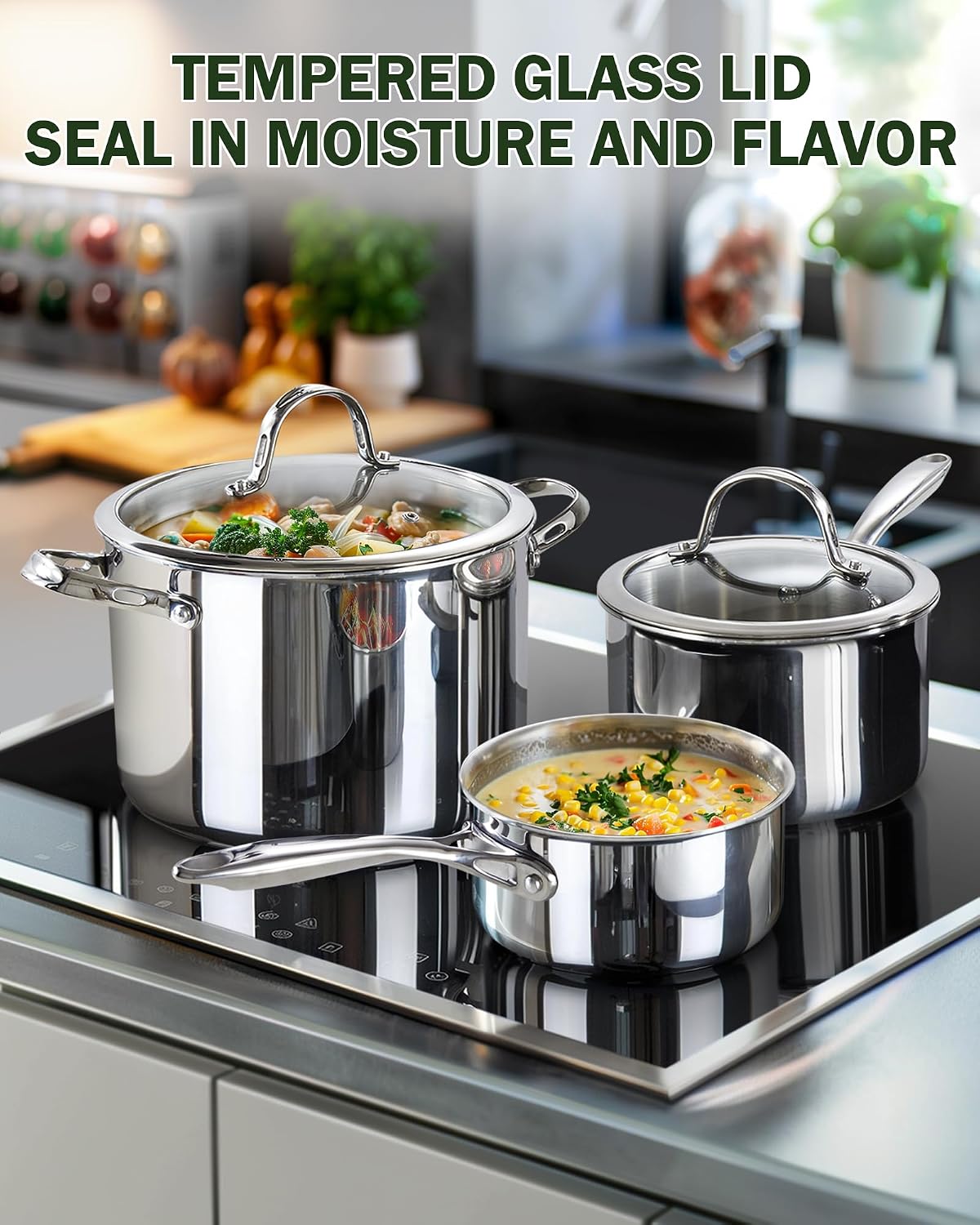 Cooks Standard Multi-ply Clad Stainless Steel Cookware Set, Includes Saucepans and Stockpot with Lids, Cool Grip Handles, Induction Compatible, Dishwasher and Oven Safe, 6-Piece