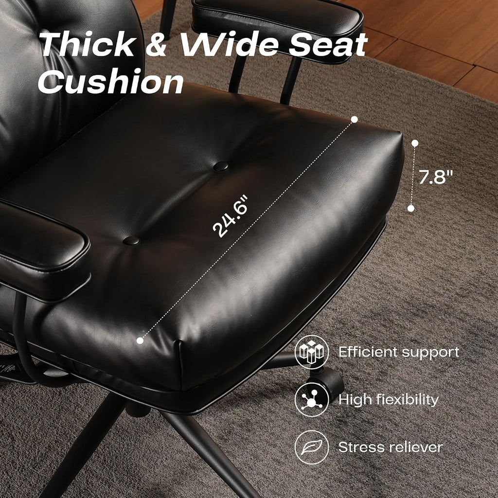 CAODOC Big and Tall Office Chair, 300LBS PU Leather Executive Office Chair Whit Lumbar Support, Managerial Home Desk Chair, Heavy Duty High Back Computer Chair(PU Leather Black)