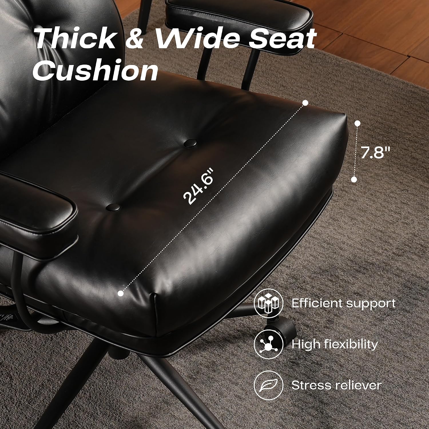 CAODOC Big and Tall Office Chair, 300LBS PU Leather Executive Office Chair Whit Lumbar Support, Managerial Home Desk Chair, Heavy Duty High Back Computer Chair(PU Leather Black)