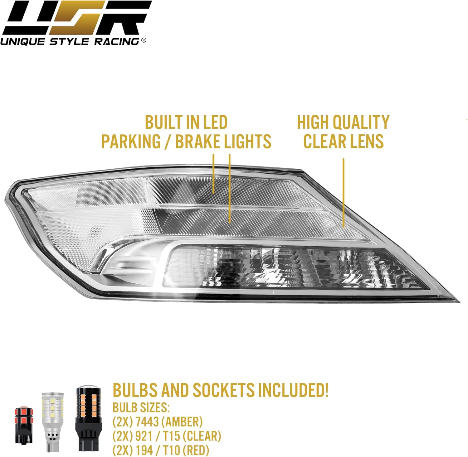 USR 09-14 TL Tail Light – CLEAR Tail Lamps w/ x6 LED Bulb Upgrade (Left + Right) Pair - Compatible with 2009-2014 Acura TL UA8/UA9 All Models like Base & SH-AWD (ALL CLEAR TAIL LIGHTS w/ x6 LED BULBS)