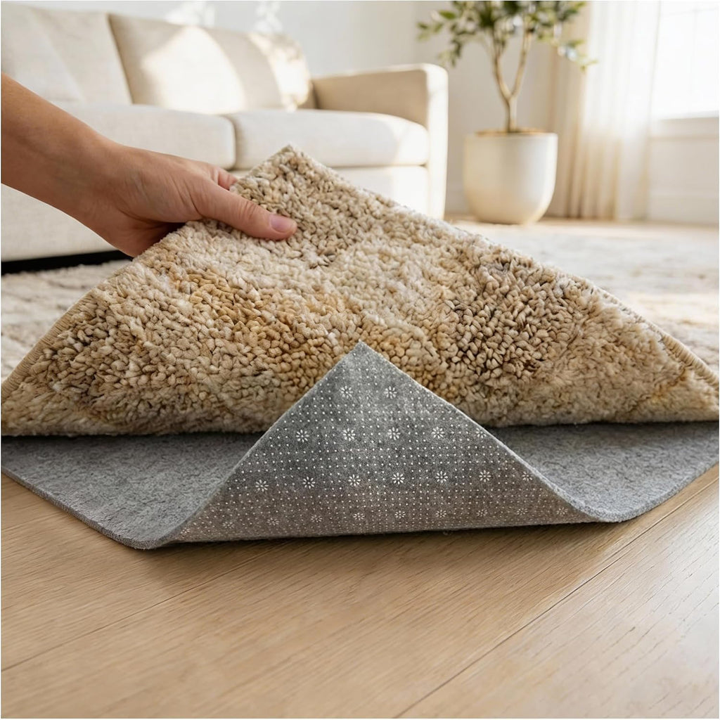 Felt Rug Pad with Gripper Dots, 9x12 Ft Non-Slip Rug Underpad with PVC Backing, 1/6' Thick Cushioned Carpet Pad Gripper for Hardwood Floors, Vinyl & Tile, Under Rug Padding Floor Protection