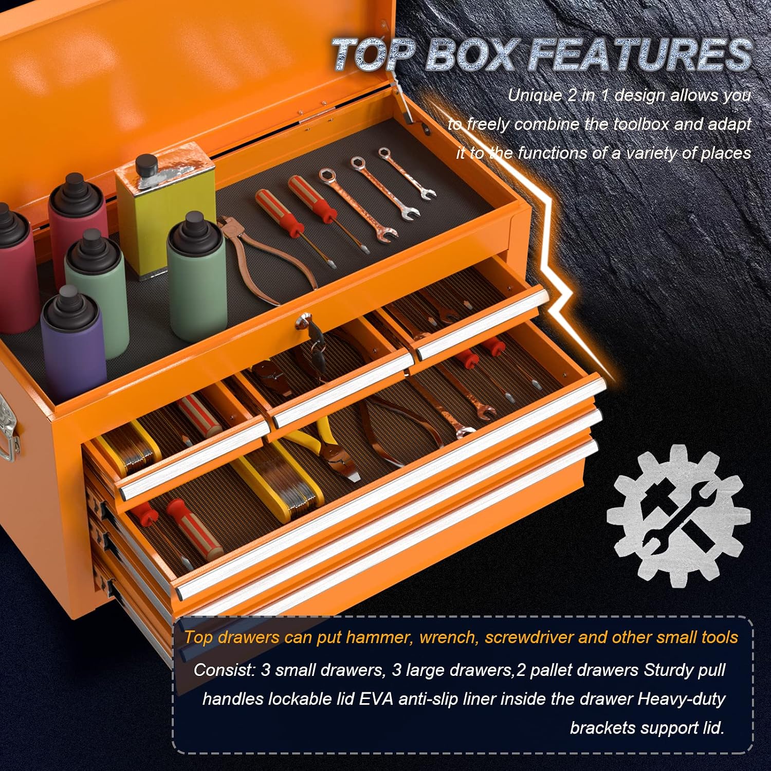 Go Big 8-Drawers Tool Chest Tool Box, Rolling Tool Chest with Wheels, Rolling Tool Box with Wheels, Garage Tool Storage Cabinet on Wheels, Locking System Toolbox(Cool Orange)