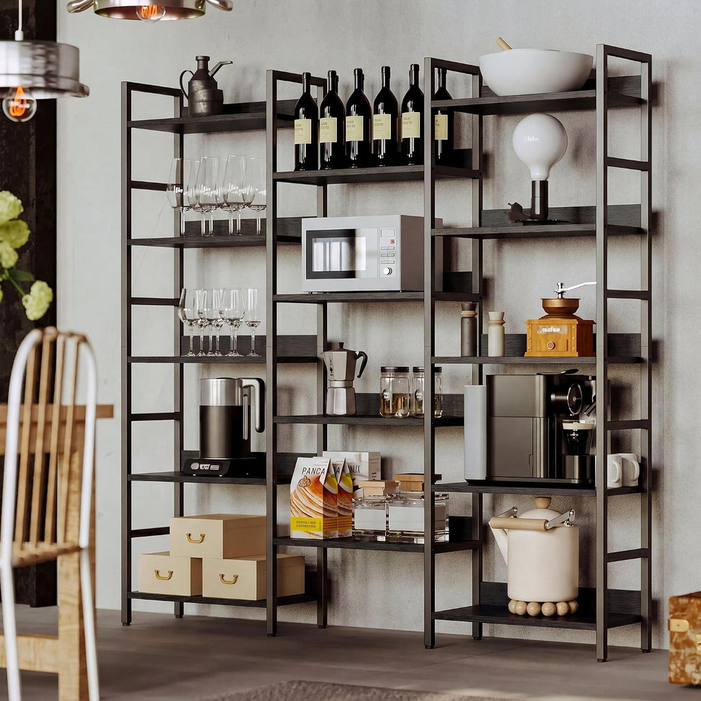 IRONCK Bookshelf, Bookshelves and Bookcases, 5 Tiers Bookshelf with Baffles, Large Book Shelf with Metal Shelving, Triple Wide Shelves for Living Room, Home Office
