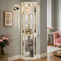 Corner Curio Cabinet, 70' H Lighted Glass Display Cage with Tempered Glass Doors and Adjustable Shelves, Bulb Inclued, Wine Bar China Cabinet for Living Room Liquor Storage (White)