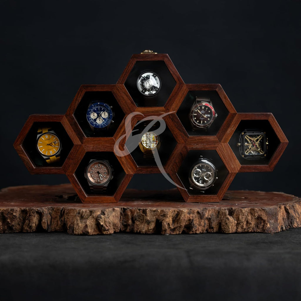 Royal Craft Expertise Handcrafted Wooden Watch Box for Men & Women – Vintage Honeycomb Display Case in Indian Rosewood | Includes Velvet Pillows – Luxury Gift for Him – Built to Last