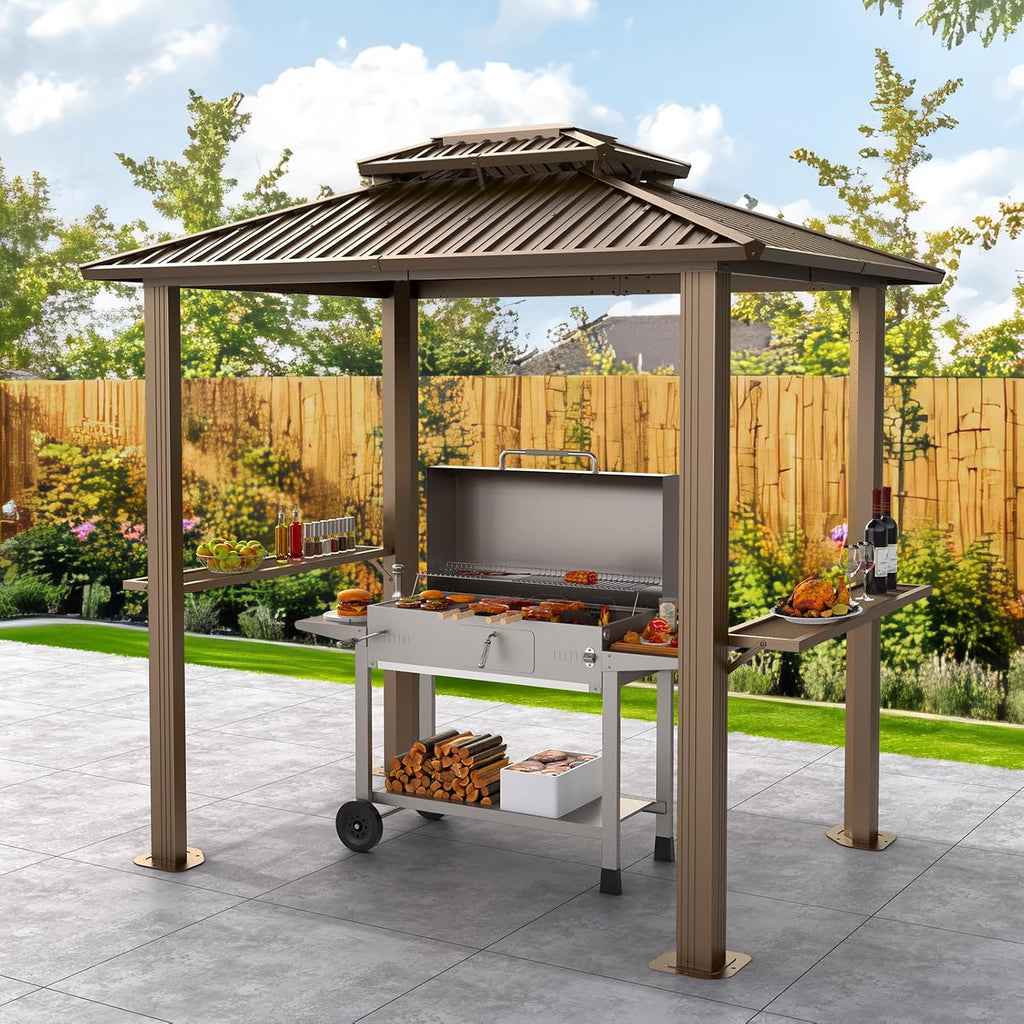 Hoteel 6x8 Hardtop Grill Gazebo,Brown