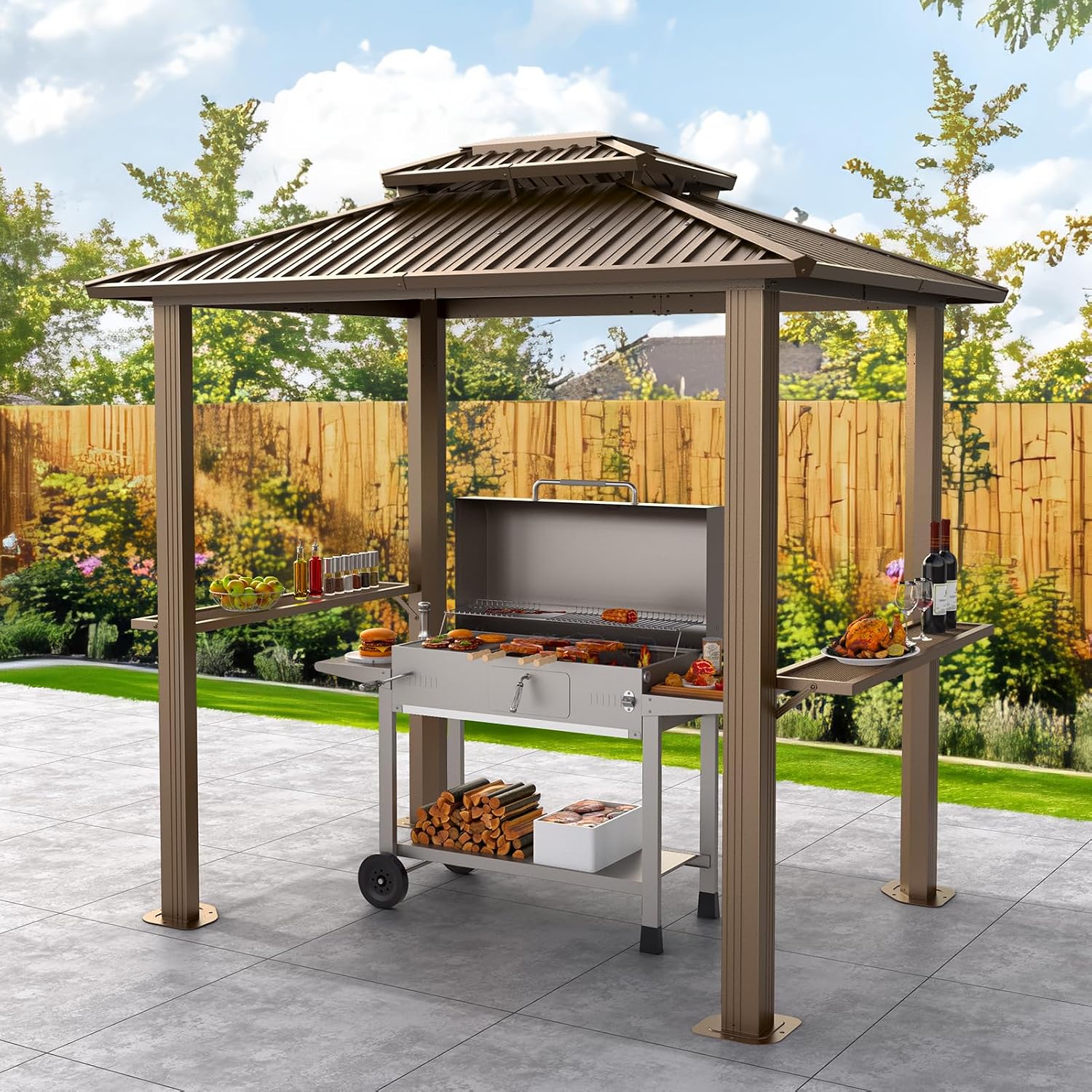 Hoteel 6x8 Hardtop Grill Gazebo,Brown