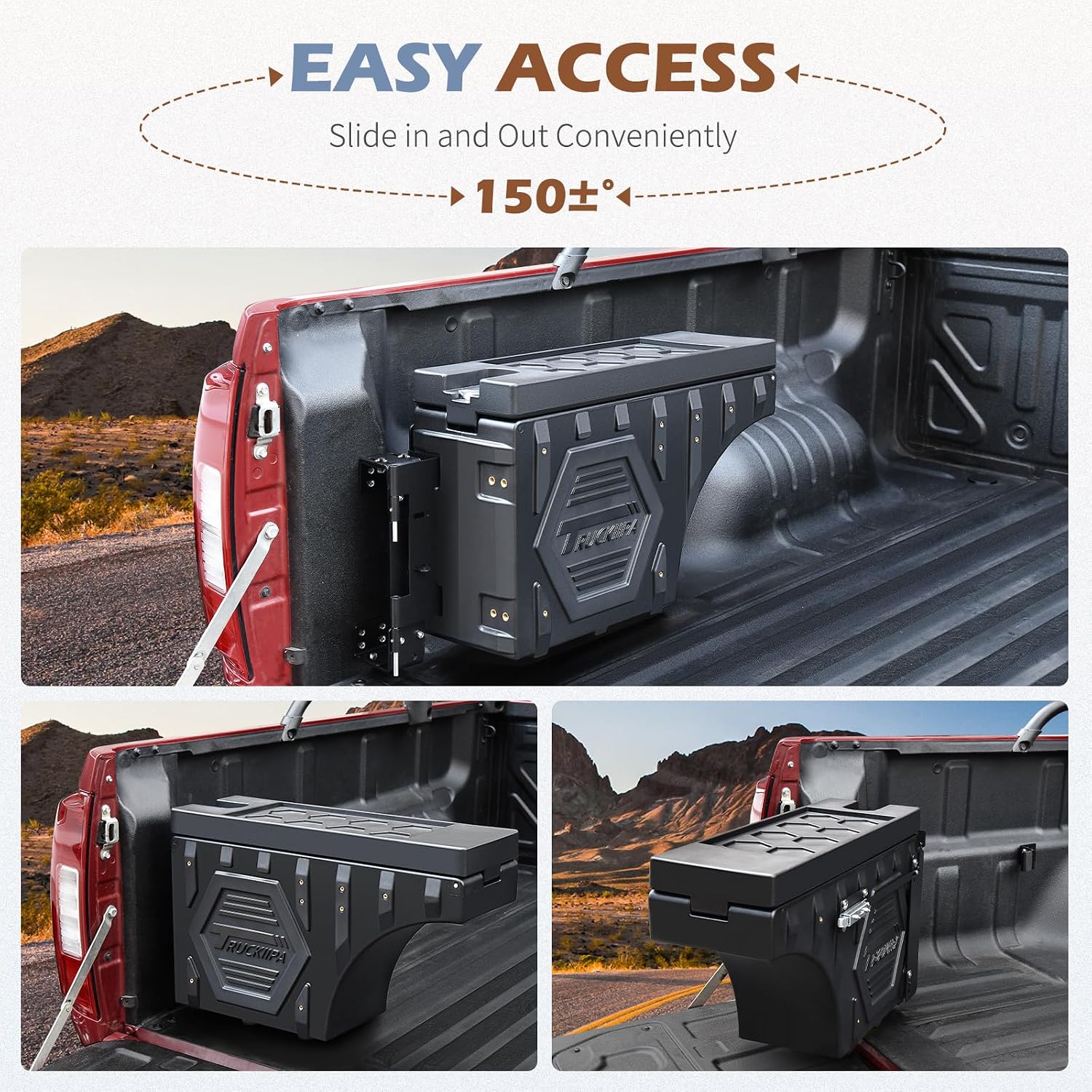 Truckiipa Truck Bed Storage Box, Universal Double Layer Thicken Truck Bed Toolbox Waterproof Lockable Wheel Well Tool Box for Truck, Swing Case Fit Most Truck Driver & Passenger Side, 20L/5.28GAL