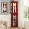 Ball & Cast 70' H Lighted Corner Curio Cabinet, Glass Display Cabinet with 6 Tempered Adjustable Glass Shelves and Doors,Include Light Bulb, Rack for Living Room,Cherry