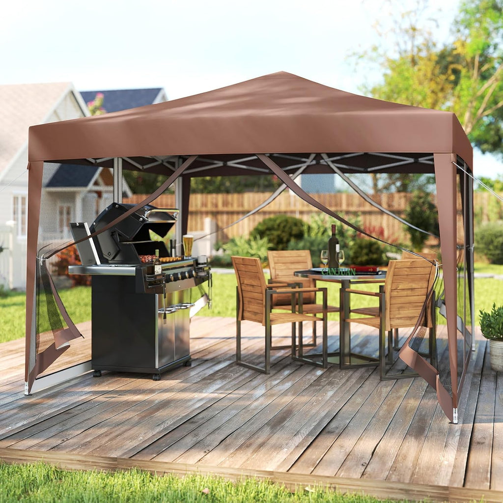Tangkula 10x10 Ft Pop Up Canopy with Netting, Easy Up Outdoor Tent with Mesh Sidewalls, Carrying Bag, Adjustable Height, Portable Canopy Tent for Parties Events Camping Travel