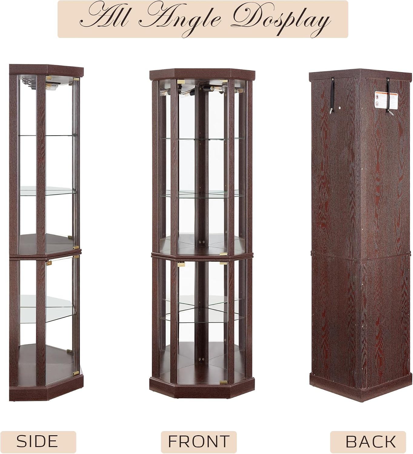 Corner Curio Cabinet, 70' H Lighted Glass Display Cage with Tempered Glass Doors and 5 Adjustable Shelves, Light Bulb Inclued, Wine Bar China Cabinet for Living Room (Dark Cherry)