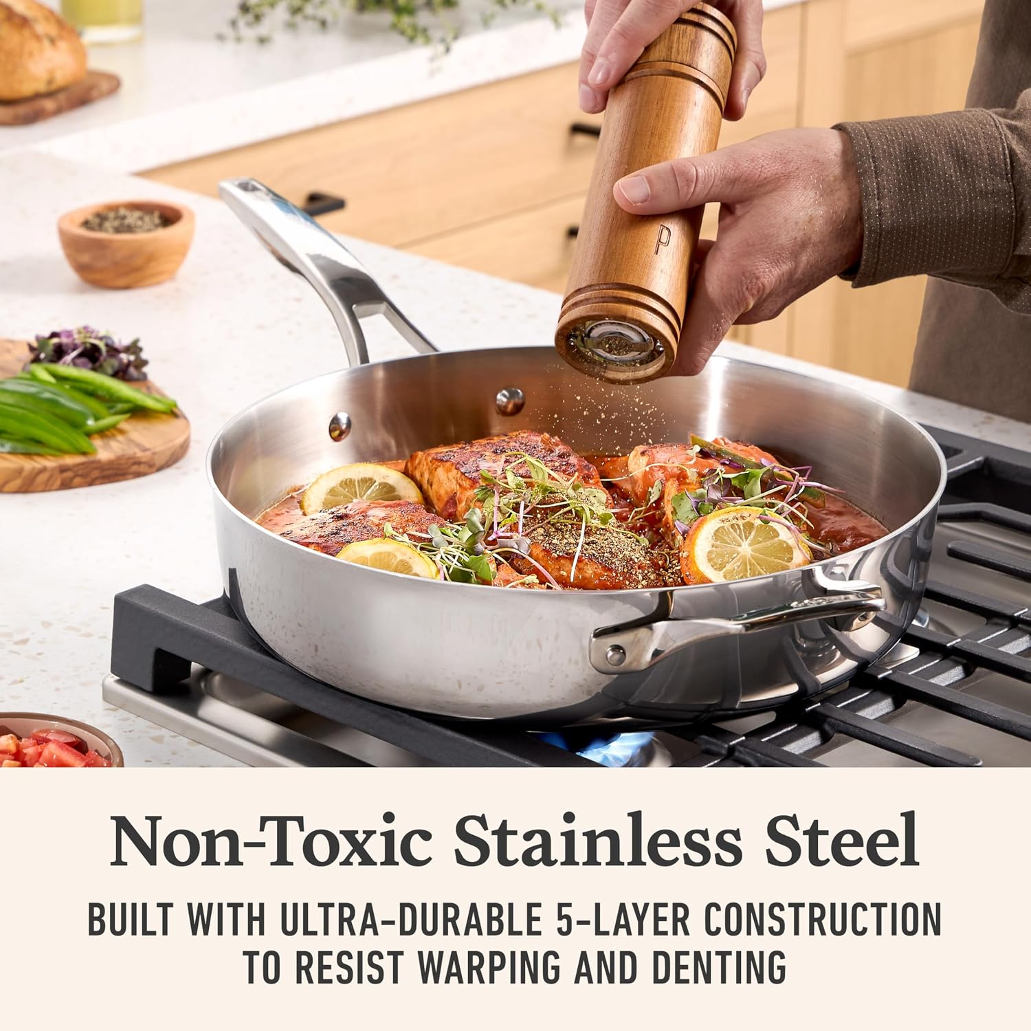 Calphalon Premier Polished 5-Ply Stainless Steel Cookware Set w/Turbo Heat Tech 8 Piece Includes Frying Pans, Pots and Pans Set, Induction, Oven Safe 500F, PFOA Free, Polished Stainless Silver