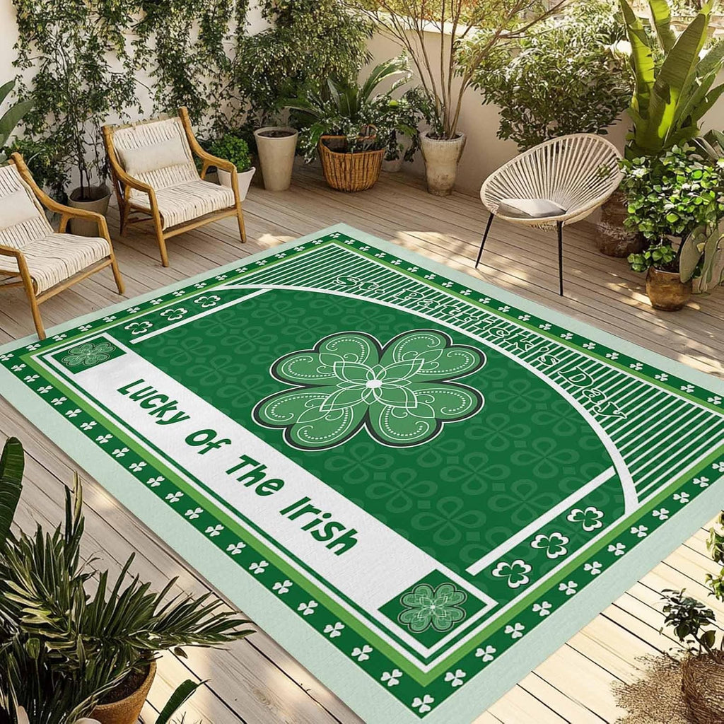 Outdoor Rug 4x6ft Irish Festival Celtic Knots Lucky Shamrock Patio Area Rugs Waterproof Easy Cleaning Non Shedding Thick Mats Stripe Carpet for Indoor Outdoor Porch Deck Backyard Balcony