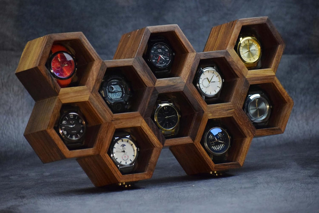 Royal Craft Expertise Extra Large Rosewood Honeycomb Wall Mounted Watch Box Display Case for Men, Vintage Watch Storage Organizer Holder for Safe and Elegant Watch Collection