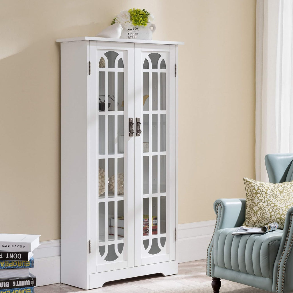 SEI Furniture - Window Pane Media Cabinet - White - Transitional Design, White Glass and Wood - Ideal for Home Office, Living Room (MS1075)