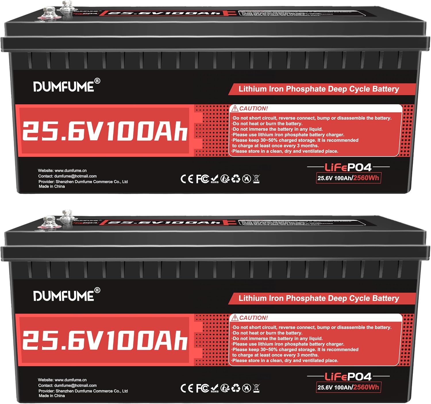 2 Pack 24V 100Ah LiFePO4 Lithium Battery, Built-in 100A BMS, 2560W Power Output, Up to 15000 Cycles, Ideal for RV, and Solar Off-Grid Systems