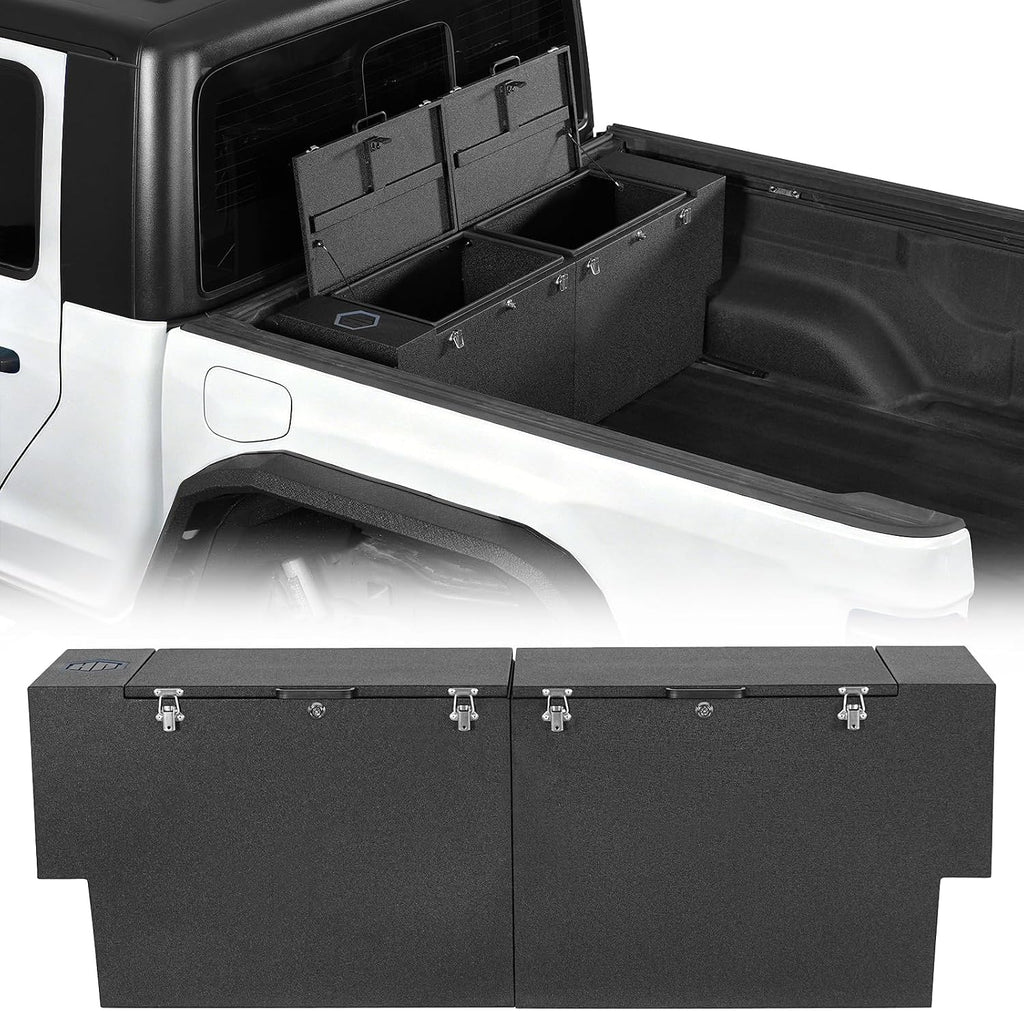 Hooke Road Gladiator Bed Tool Box Lockable Cargo Storage for 2020-2026 Jeep Gladiator JT, Solid Steel Waterproof Organizer Security Toolbox with Lock Keys