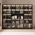 Mekminop Bookcase with Glass Doors and RGB Led Lights, Combination Display Cabinet with 19 Shelves, Modern Glass Display Case Set of 3, Black