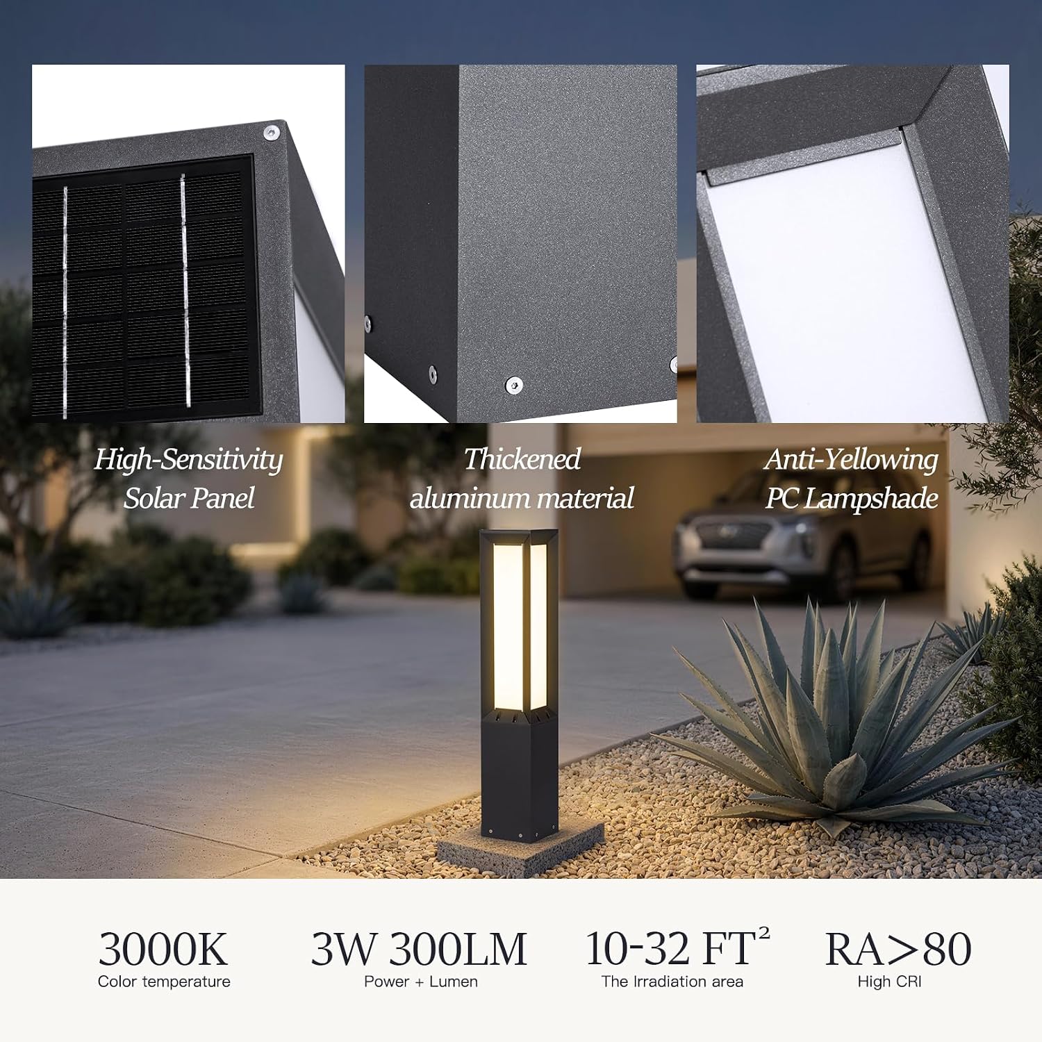 Solar Floor Lamp with Remote, 3000K LED Modern Outdoor Lantern Dimmable, 31.5' Outdoor Solar Lanterns Waterproof IP65, Dusk to Dawn Floor Lamps for Outside Porch Patio Deck Garden Backyard Decor