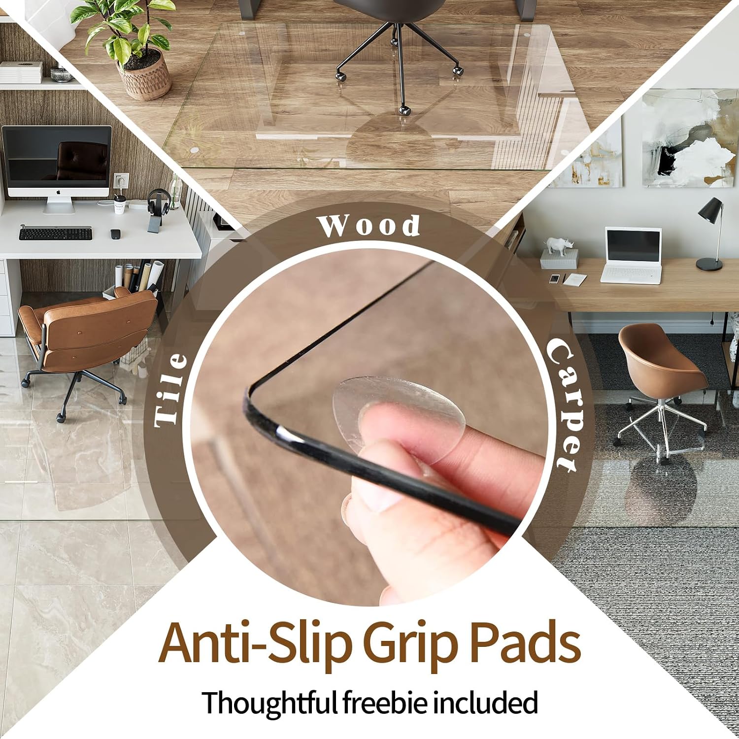 Koonmi Tempered Glass Chair Mat 36'x50' - Premium Office Chair Mat for Hardwood Floors & Low-Pile Carpet with 4 Non-Slip Pads - Thick Scratch-Resistant Surface