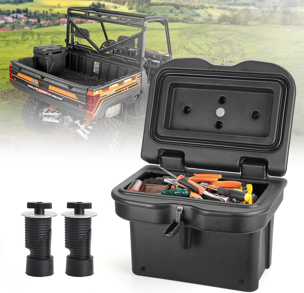 KEMIMOTO UPGRADED Anti-Theft Bed Storage Box 5.5GAL Compatible with Polaris Ranger 1000 XP 900 800 700 570 500 (2013-2026), Polaris General 1000 Cargo Box Hard 21L Bed Toolbox Bed Accessories