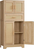 TEENFON 47.2' H Tall Storage Cabinet with Adjustable Shelf, Rattan Cabinet, Cupboard for Living Room, Dining Room, Entryway, Home Office, Natural