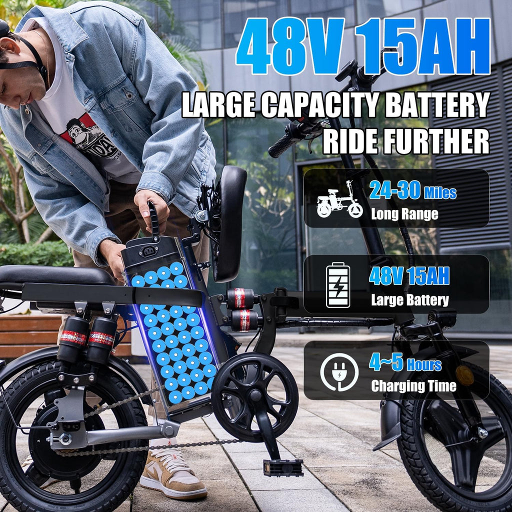 Electric Bike for Adults,14' Folding Adult E Bike with 650W Peak Motor,25 mph,30 Miles Range, 8-Point Suspension & Disc Brake,Commuter Electric Bicycle,UL2849 E Bike
