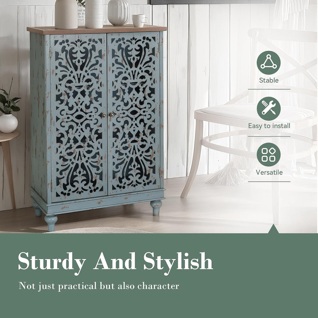 Sophia & William Tall Storage Cabinet 47.4', Decorative 2-Door Tall Accent Cabinet for Living Room, Dining Room, Blue