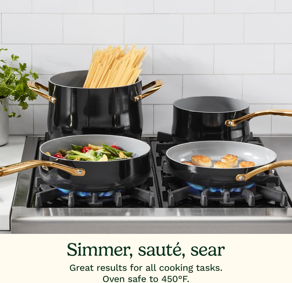Cuisinart Culinary Ceramic Cookware Set, Dishwasher Safe Nonstick Pots and Pans, 10 Piece Kitchen Cookware Set for Home Cooking, Easy & Clean Design, Black, 34CG-10BK