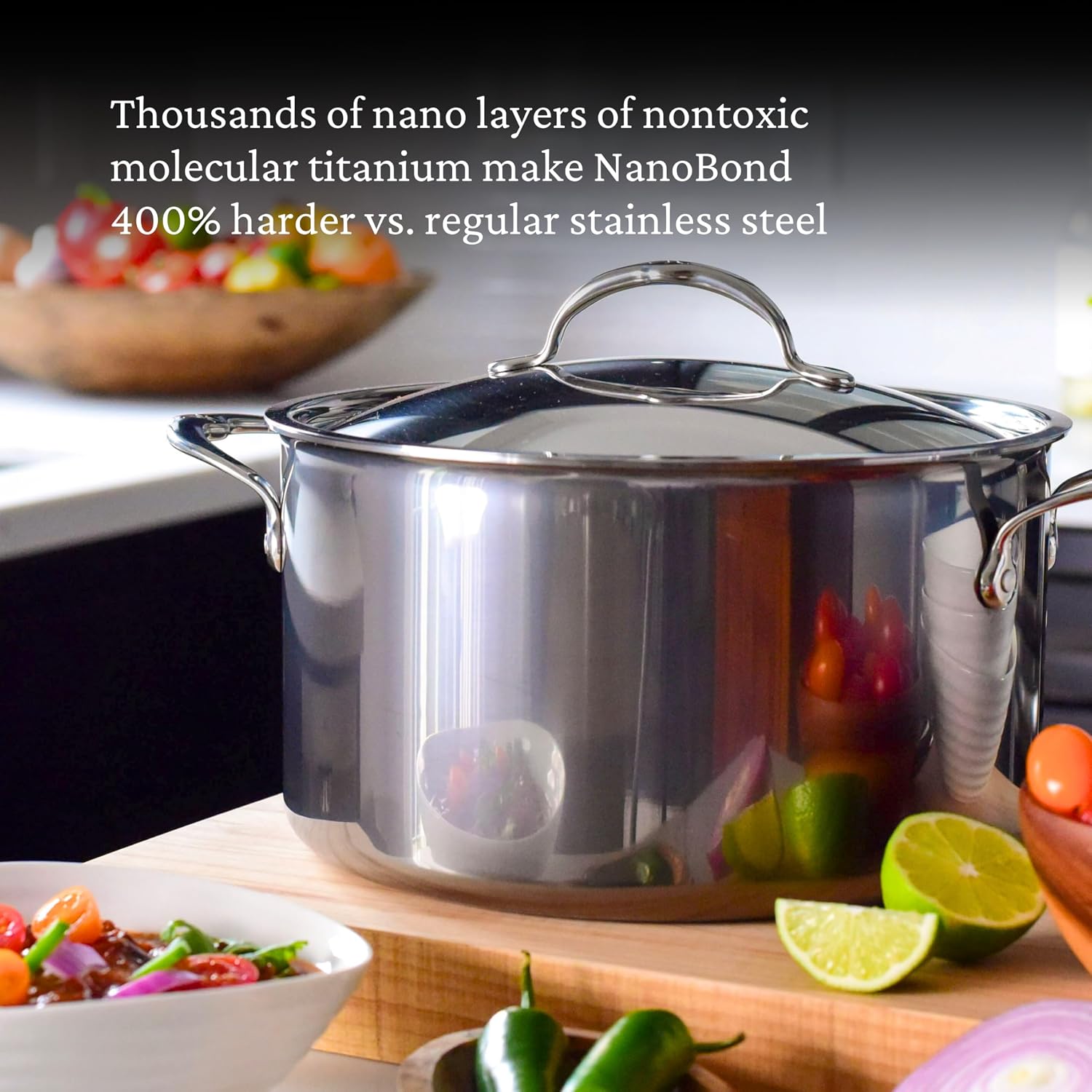 Hestan NanoBond Molecular Titanium Stock Pot with Lid, 8-Quart - PFAS-Free Stainless Steel, 4x Stronger, 1050°F Oven Safe, Induction Compatible, Handcrafted Italy