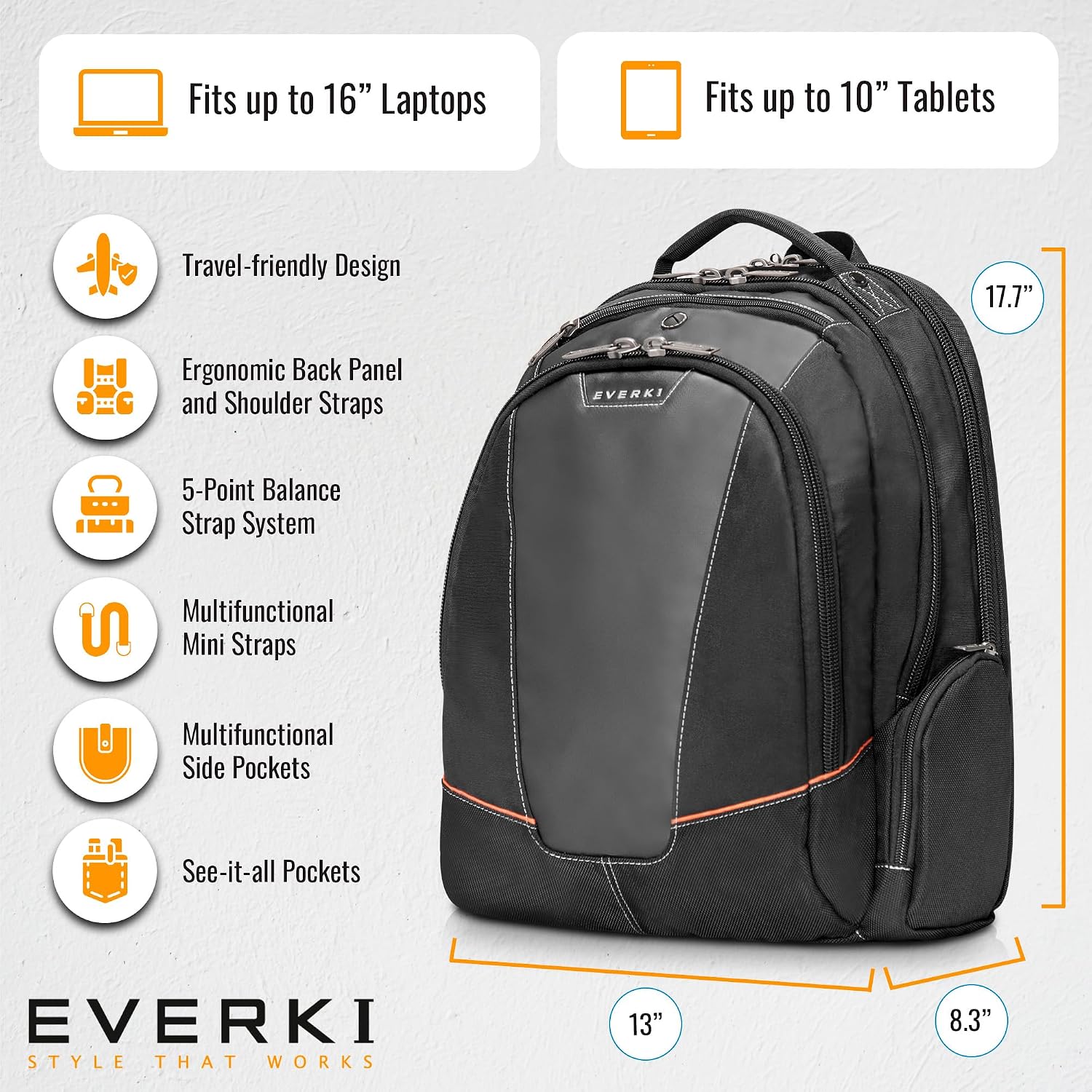 EVERKI Flight Business Laptop Backpack (EKP119) with Black Rain Cover - Men's Backpack with 16' Compartment, 28.5L Capacity - Flight Business Backpack & Rain Cover Bundle