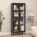 SteeLoong 66' Display Cabinet with Tempered Glass,Metal Curio Cabinet with Glass Doors,4-Tier Display Case for Collectibles,Trophy,Plant,Black Storage Cabinets for Living Room - Assemble Required