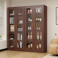 SteeLoong 71' Glass Display Cabinet with Lock,Curio Cabinet with Glass Doors, Metal Display Case with 4 Adjustable Shelves, Brown Bookcase Locking Storage Cabinets for Living Room, Kitchen，Commercial