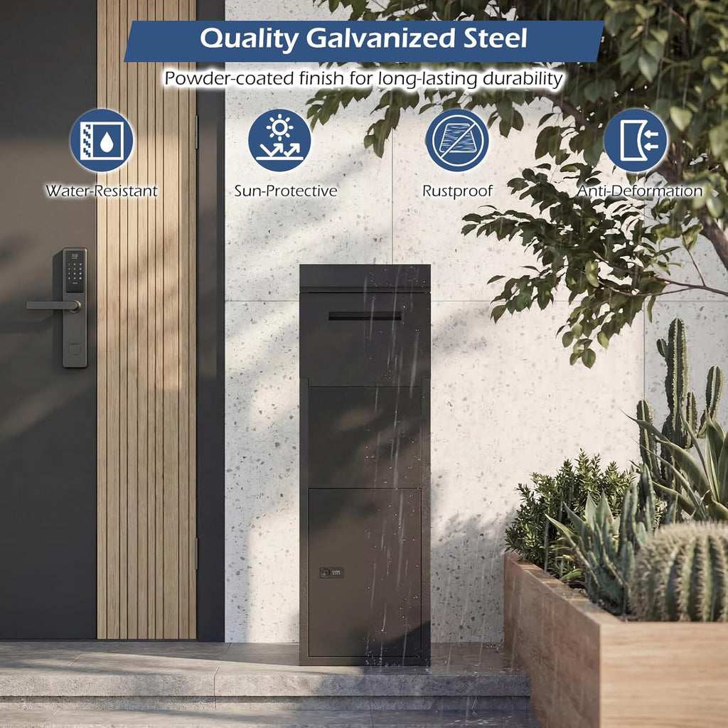 Goplus Package Delivery Boexes for Outside, 14' x 12' x 43.5' Galvanized Steel Parcel Drop Boxes with Lock, Anti-Theft Design, Package Mailbox for Home, Office, Yard, Curbside (14' x 12' x 43.5')