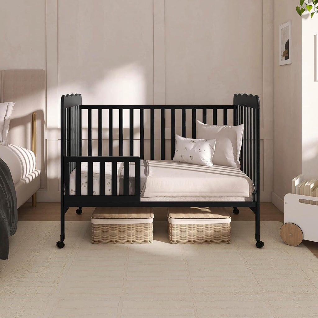 Dream On Me Carson Classic 3-in-1 Convertible Full-Size Baby Crib in Black, GreenGuard Gold & BSA, 4 Mattress Heights, Converts to Day & Toddler Bed, Locking Wheels, Classic Nursery Design