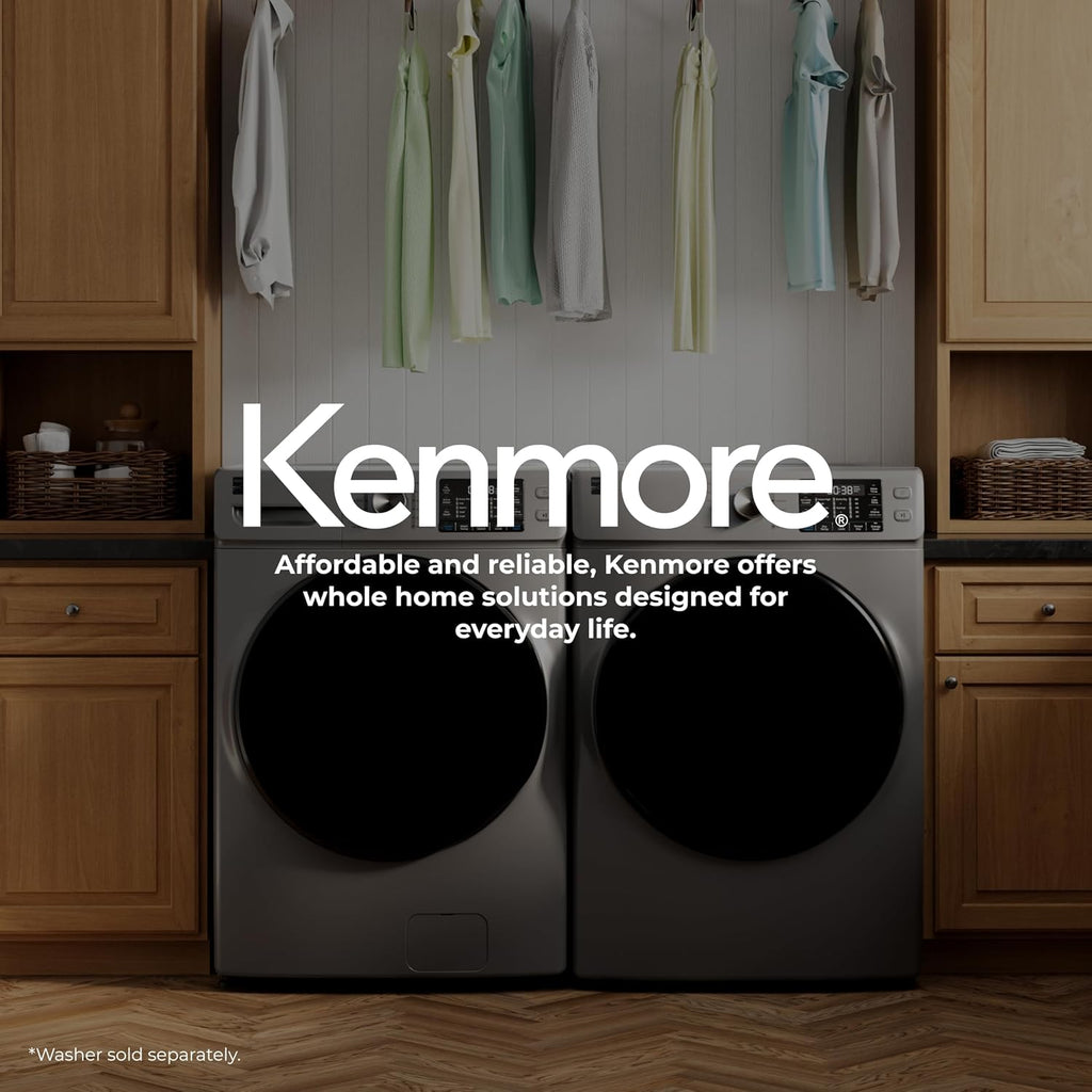 Kenmore 8.0 cu. ft. Front Load Gas Dryer - Wrinkle Guard with Accela Steam to Reduce Static and Odors - Smart Sensor Drying - LED - Metallic Silver