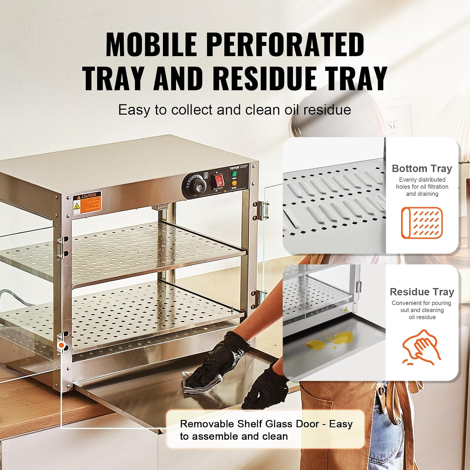 VEVOR 2-Tier Commercial Food Warmer Display, 800W Food Display Warmer with Light to Enhance Food Display, 86℉~185℉ Temperature Control, 58L Large Capacity for Hamburger, Pizza, Bread, Fried Chicken