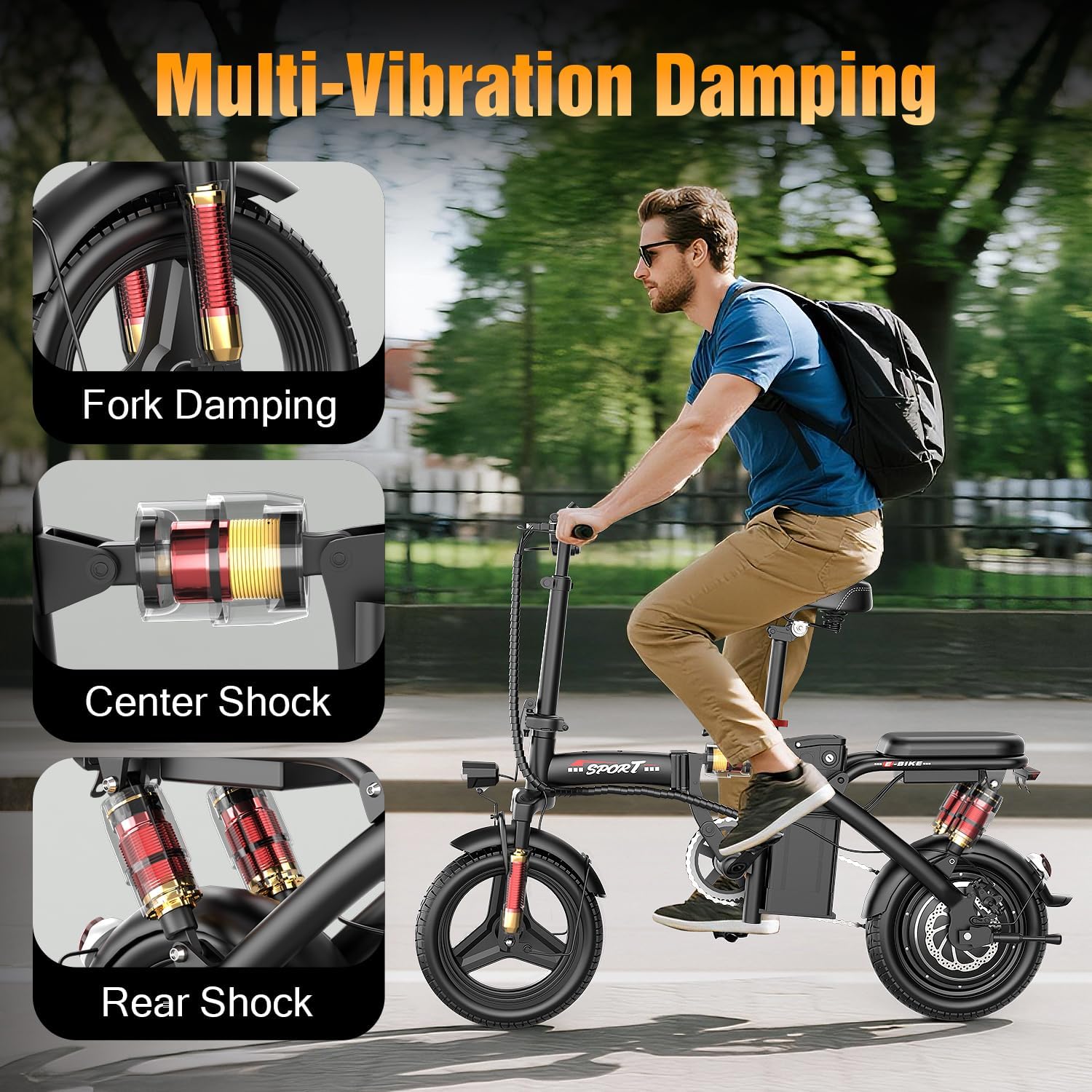 Electric Bike for Adults,14' Folding Adult E Bike with 650W Peak Motor,25 mph,30 Miles Range, 8-Point Suspension & Disc Brake,Commuter Electric Bicycle,UL2849 E Bike