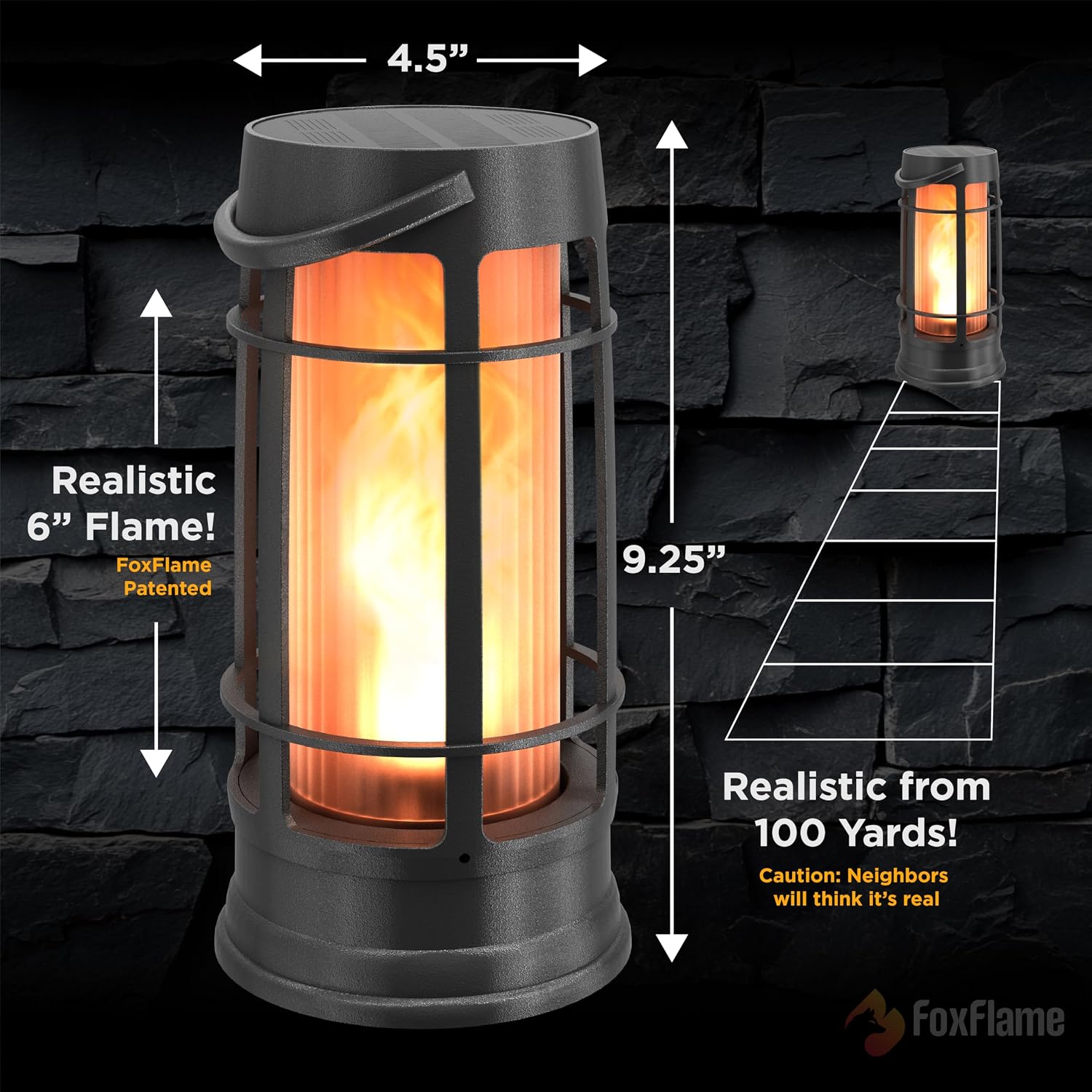 FoxFlame Metal Outdoor Solar Lantern, Flickering Solar Lanterns Outdoor Waterproof with Patented LED,Outdoor Lanterns for Porch,Patio,Garden,Tabletop,Hanging Use,Matte Black(4 Pack)