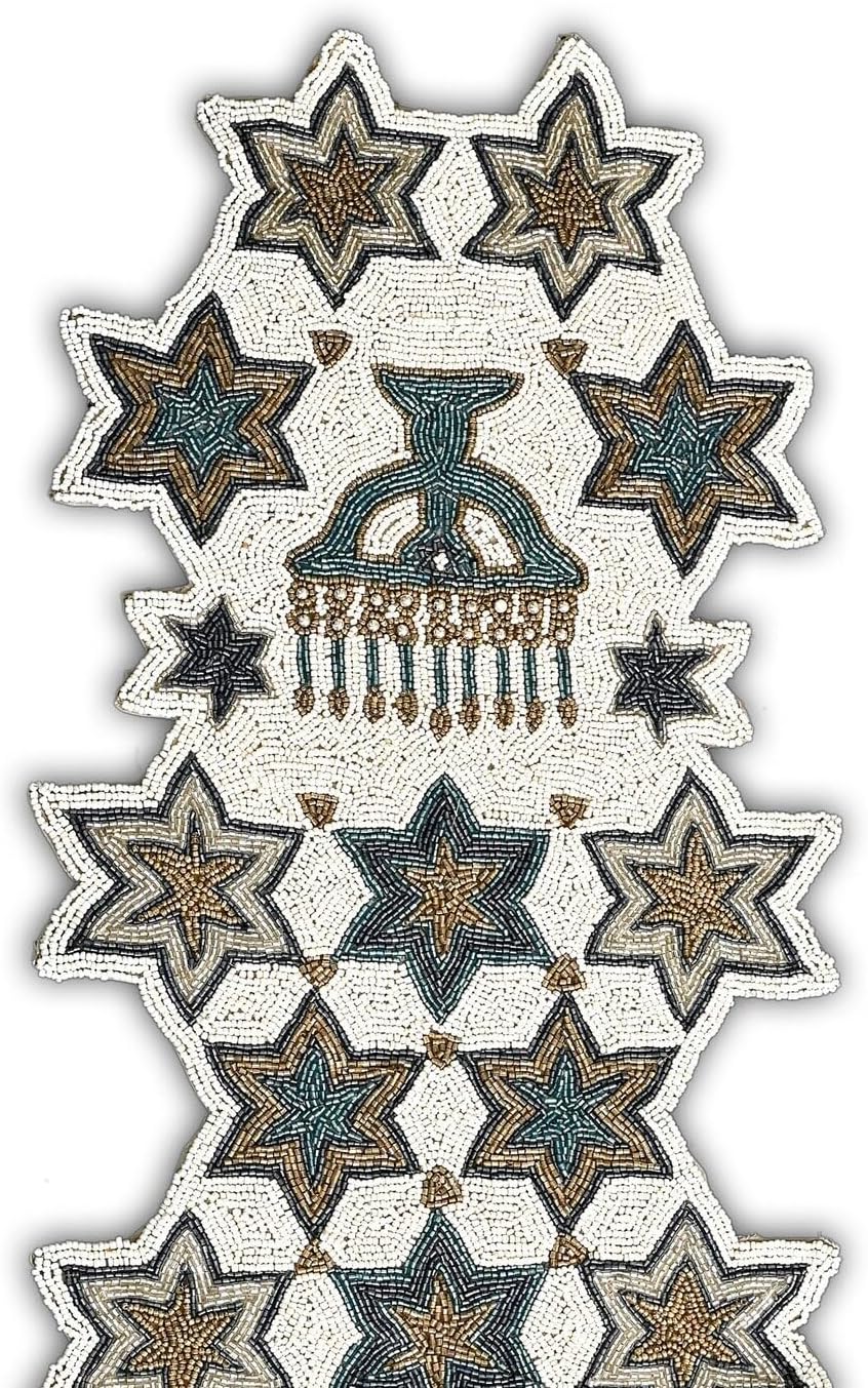 Handmade Beaded Hanukkah Table Runner, Hanukkah Candles Table Runner 13X36 Inch