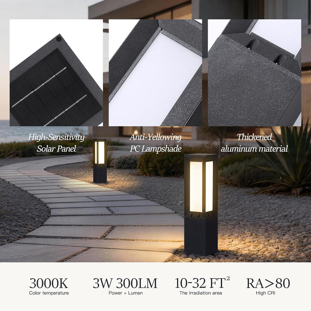 Modern Solar Pathway Lights Outdoor IP65 Waterproof, 23.62' Landscape Path Lights, Modern Commercial Pathway Lighting, 3000K LED Solar Bollard Light for Driveway Entrance Garage Courtyard