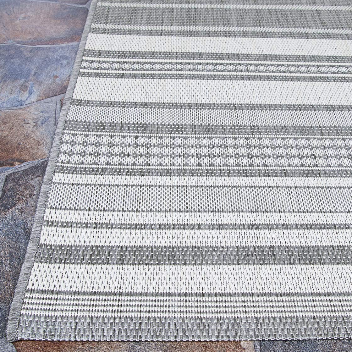 Couristan Recife Indoor Outdoor Rug - Gazebo Stripe 6'2' x 9'2' Rectangle in Ivory and Silver, Low Pile, Hose Washable, Pet- Kid Friendly Home Decor for Living Room, Patio Furniture Set, Kitchen