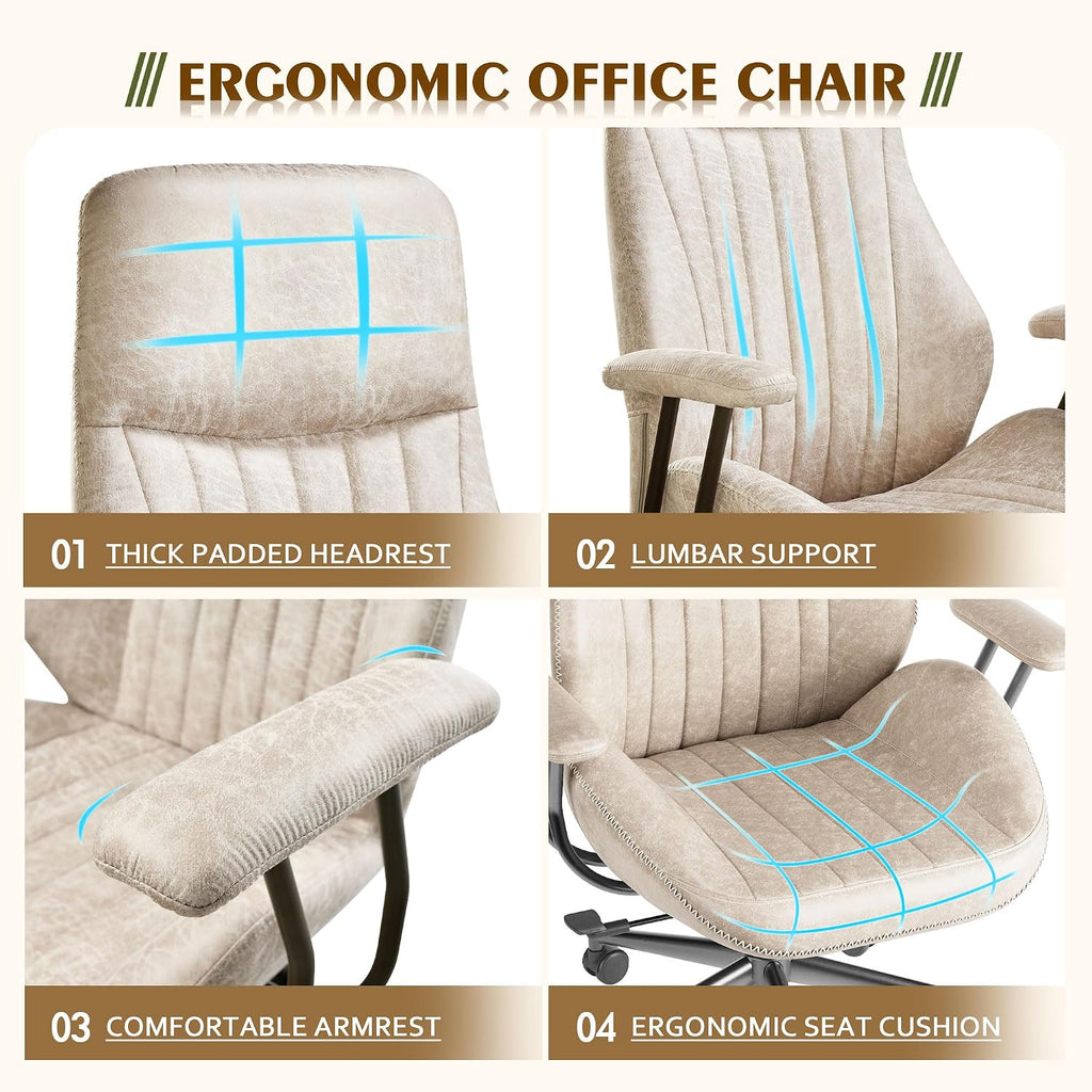 CAODOC High Back Office Chair,Modern Swivel Office Chair,Brown Suede Fabric Gaming Chair,Height Adjustable Home Office Desk Chair with Lumbar Support