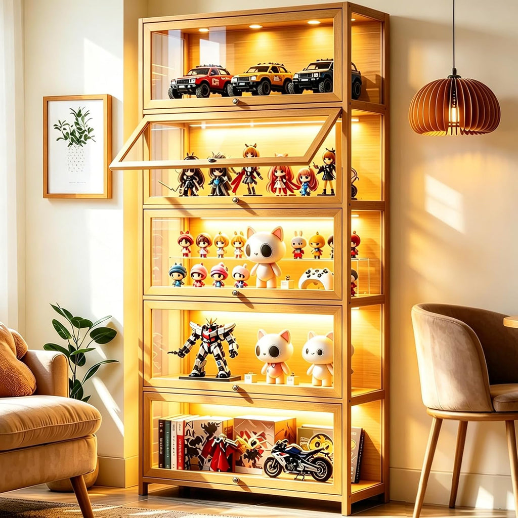 Curio Display Cabinet with Acrylic Glass Door, 5-Tier Display Case, Curio Cabinet & Bookcase for Collectibles, Display Shelf for Home, Reading Nook, Playroom, Living Room