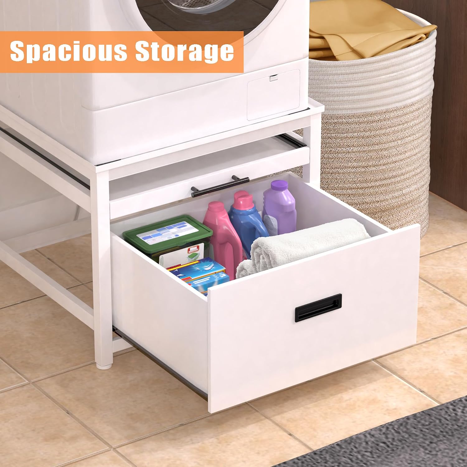 GDLF Washer Dryer Pedestal, 24.1' Laundry Pedestal for Compact Washing Maching, Washer and Dryer Stand with Shelf and Base Storage,White