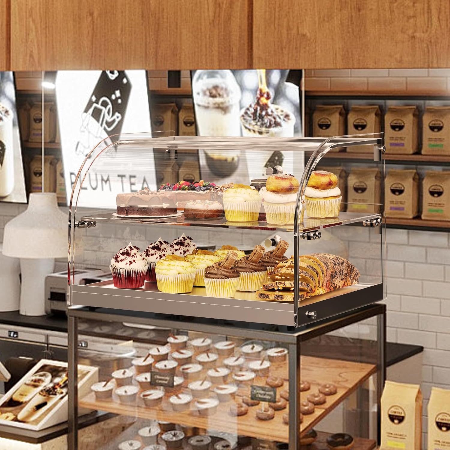 1.59 Cu.ft Malphi Large Pastry Display Case Countertop | Commercial Bakery Display Stand Cupcake Holder Tempered Glass | Large Bread Cookie Display Box | 22.1' x 15.2' x 14.6' | 27.5 lbs |